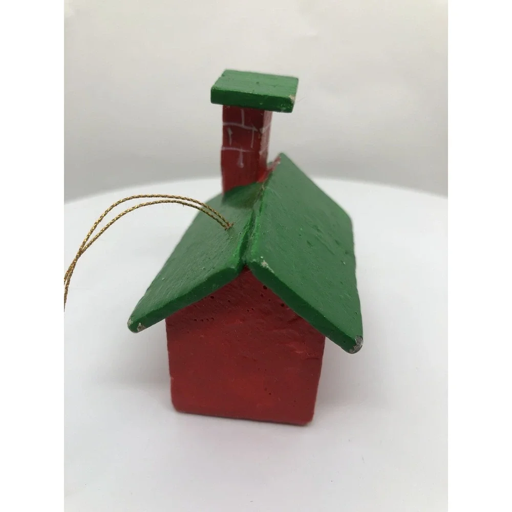Vintage Wooden Hand Painted Schoolhouse Christmas‎ Ornament 2.5